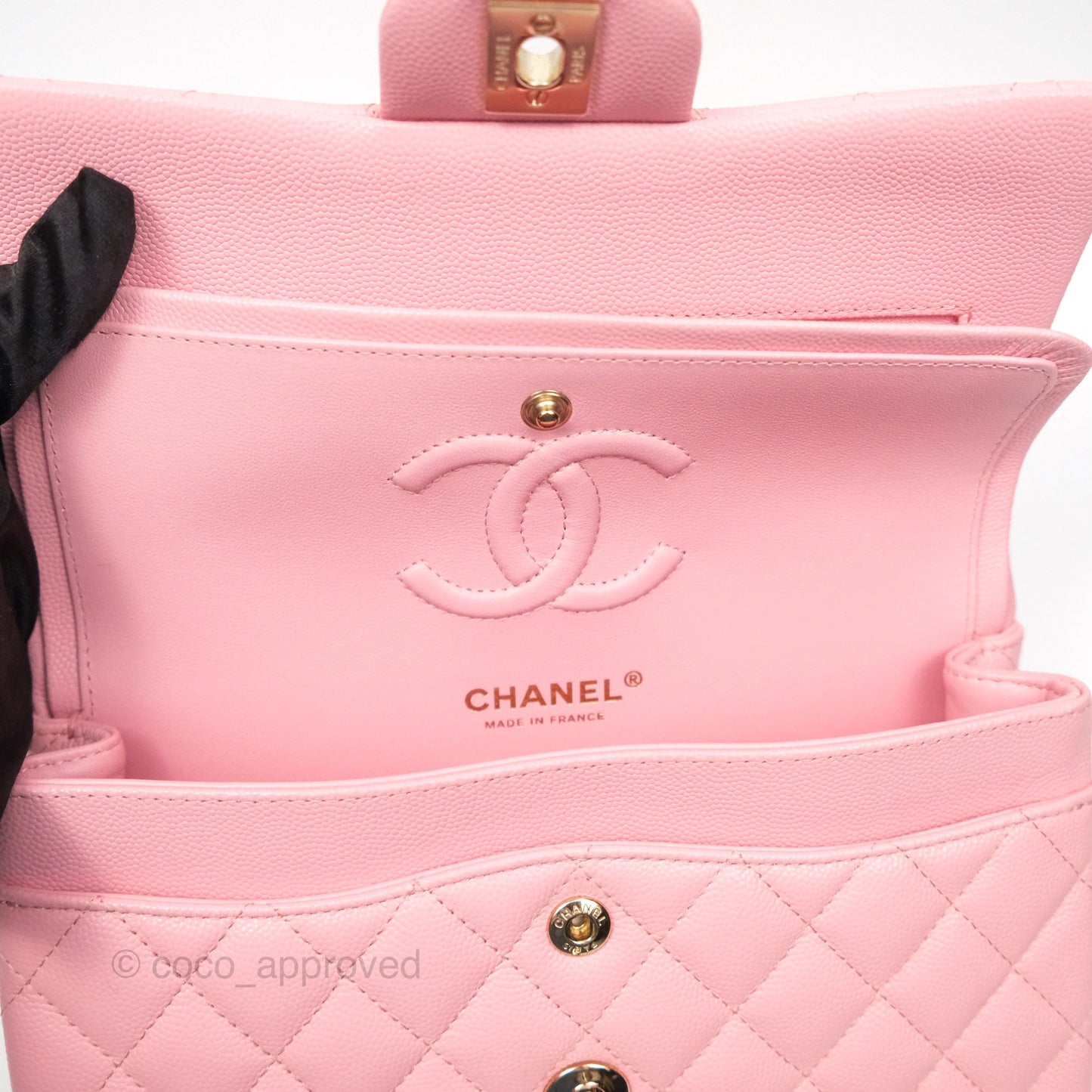 Chanel Small Classic Flap Quilted Sakura Pink Caviar Gold Hardware 22C
