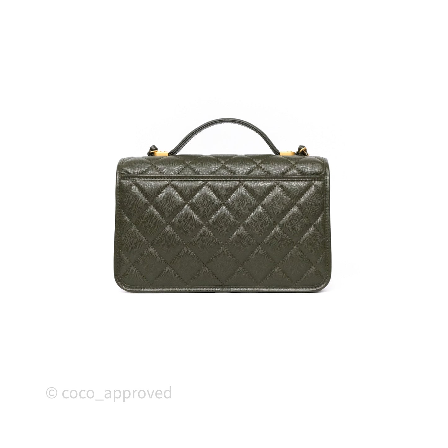 Chanel School Memory Top Handle Flap Army Green Caviar Aged Gold Hardware