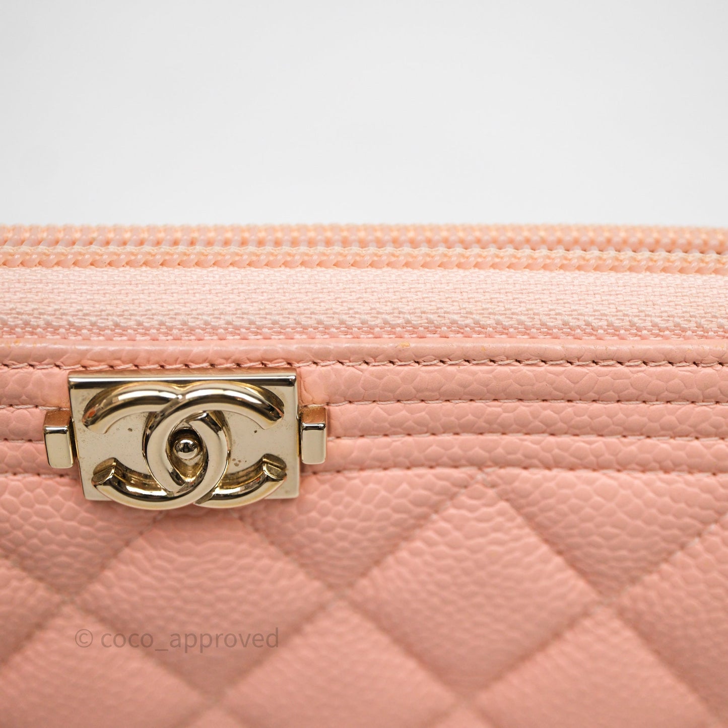 Chanel Boy Zip Long Wallet Pink Caviar Gold Hardware
