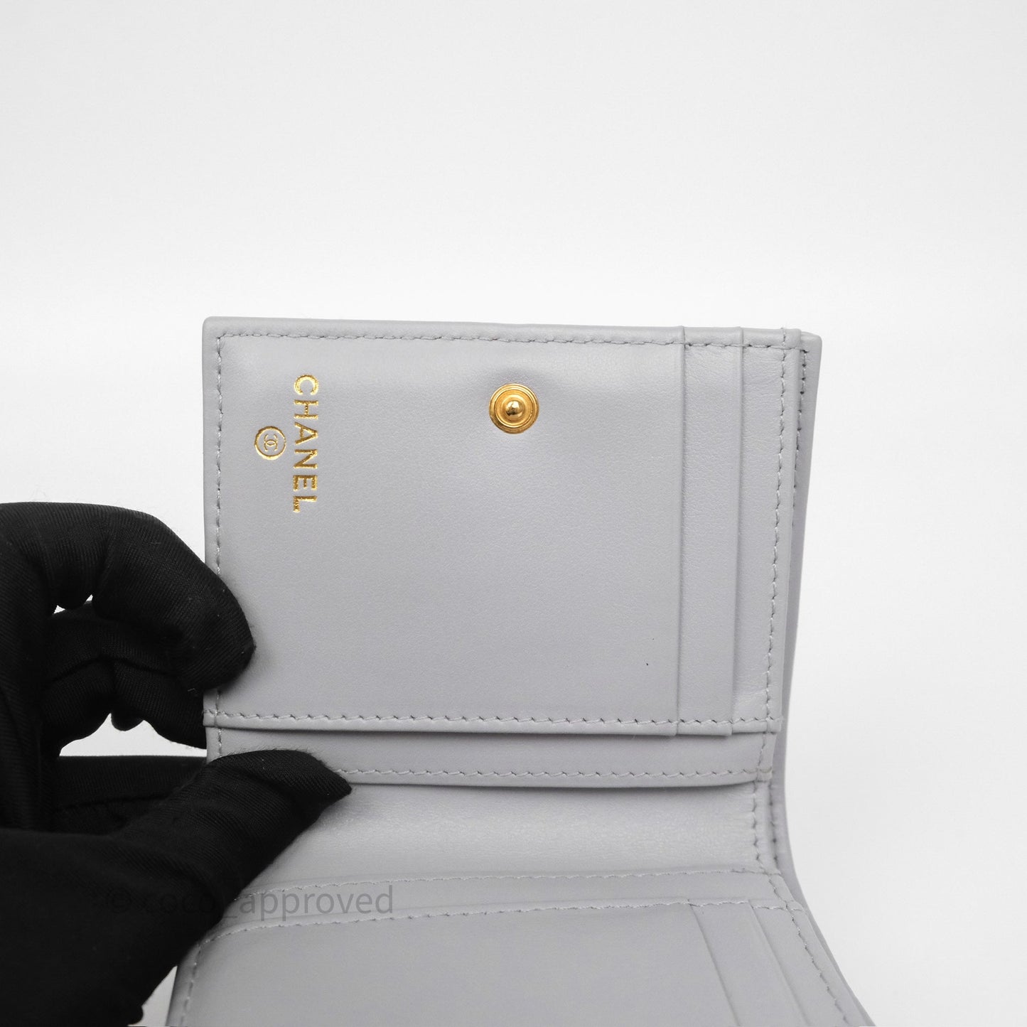 Chanel Quilted Short Wallet Grey Caviar Gold Hardware