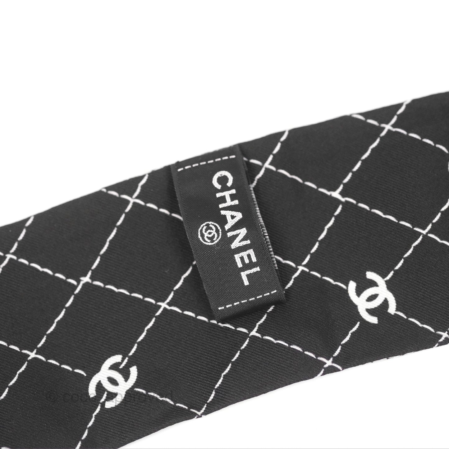Chanel Silk Twilly in Black / White / Pink