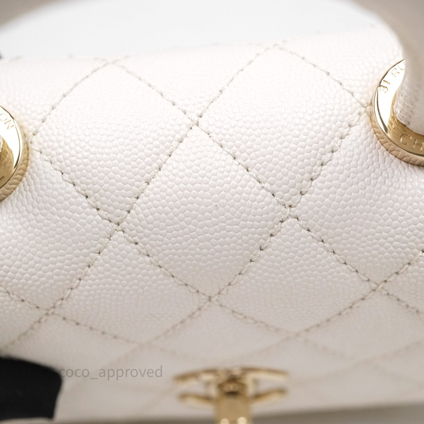 Chanel Mini Coco Handle Quilted White Caviar Gold Hardware