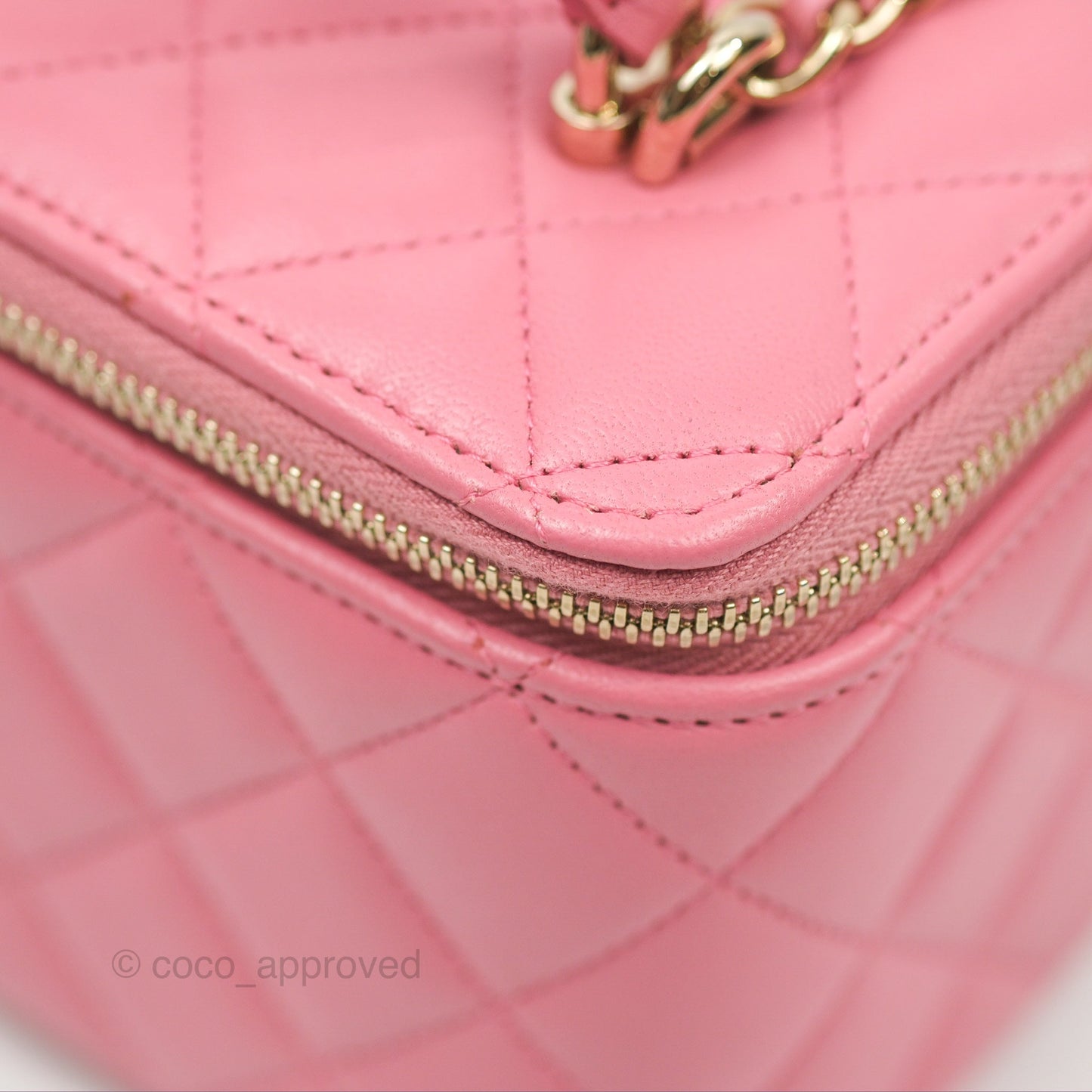 Chanel Vanity Rectangular Top Handle Pink Lambskin Gold Hardware