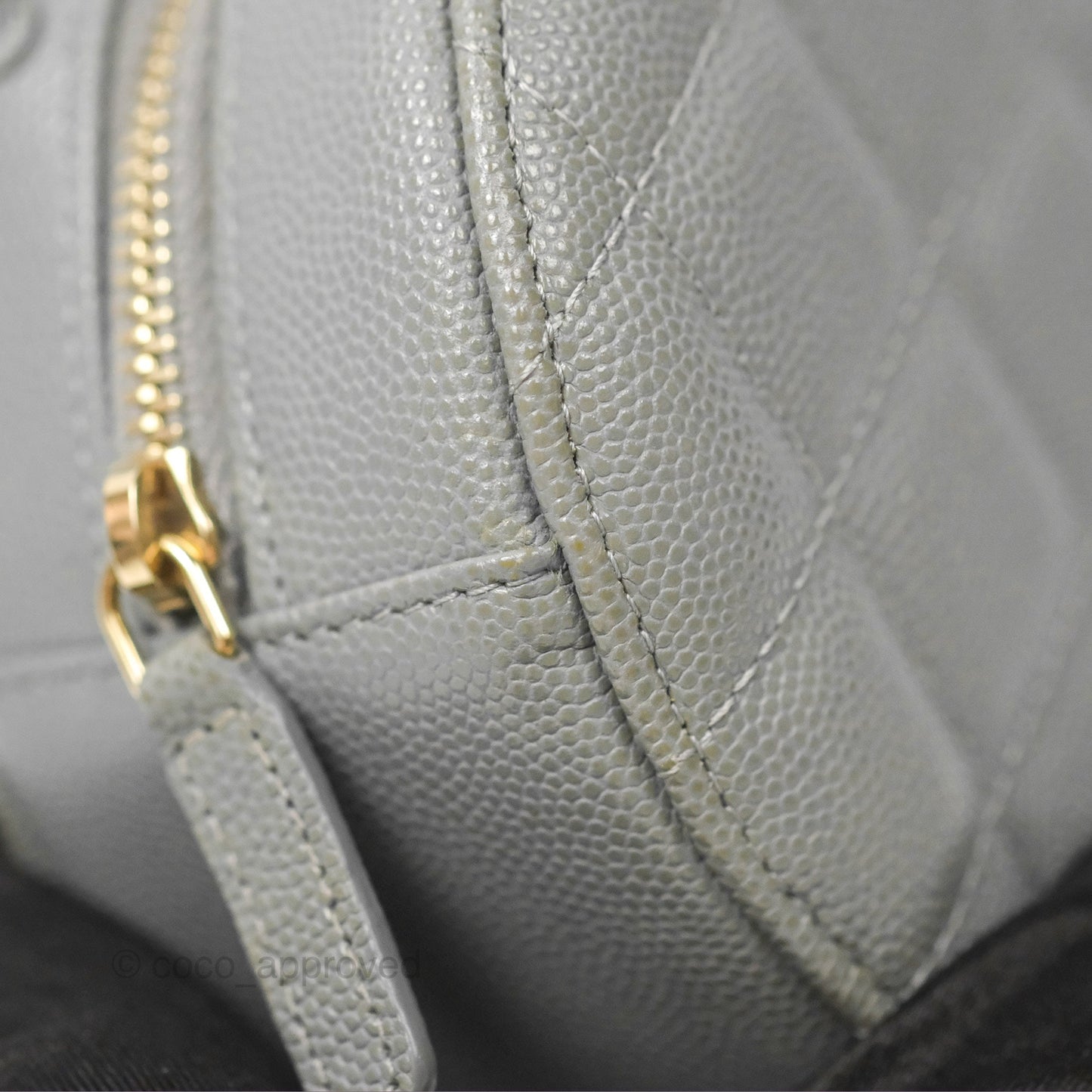 Chanel Classic Quilted Round Clutch With Chain Grey Caviar Gold Hardware
