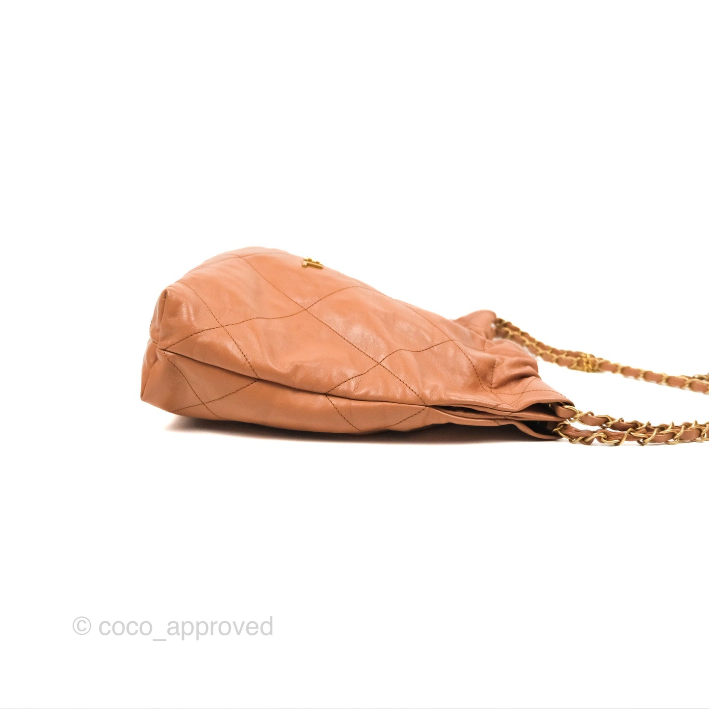 Chanel 22 Small Caramel Beige Shiny Calfskin Aged Gold Hardware