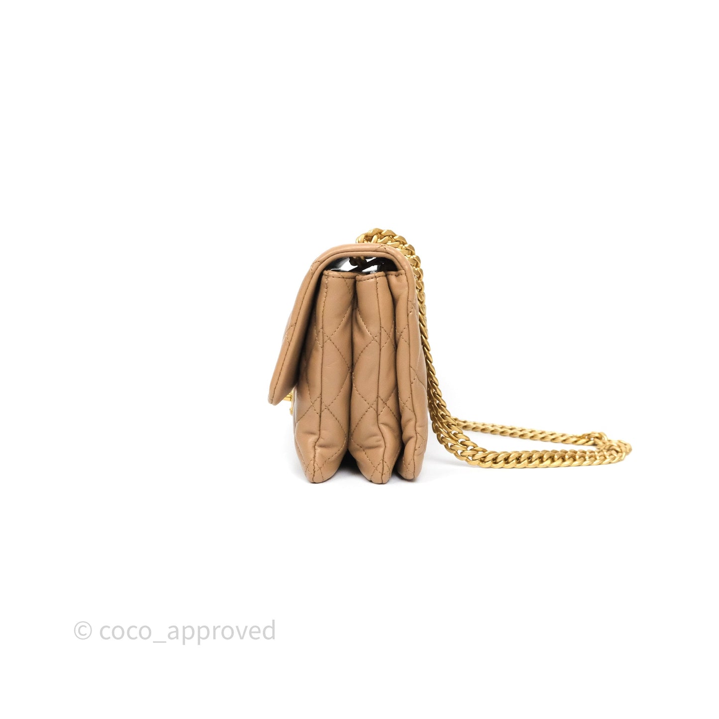 Chanel Medium All Slide Adjustable Chain Flap Bag Beige Lambskin Aged Gold Hardware