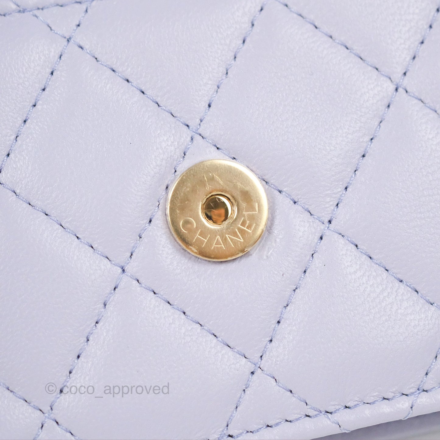 Chanel Mini Handle Flap Coin Purse With Chain Purple Lambskin Gold Hardware