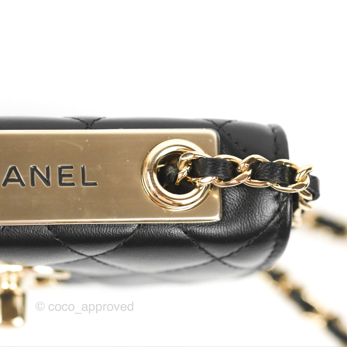 Chanel Mini Quilted Trendy CC Card Holder With Chain Black Lambskin Gold Hardware