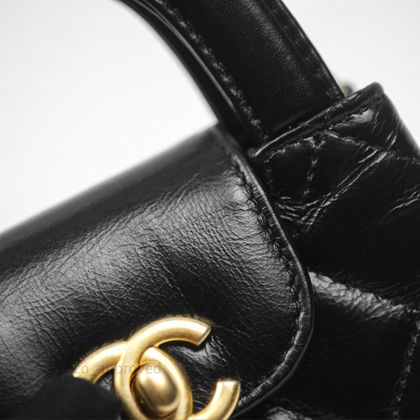 Chanel Mini Nano Kelly Bag Black Shiny Calfskin Aged Gold Hardware
