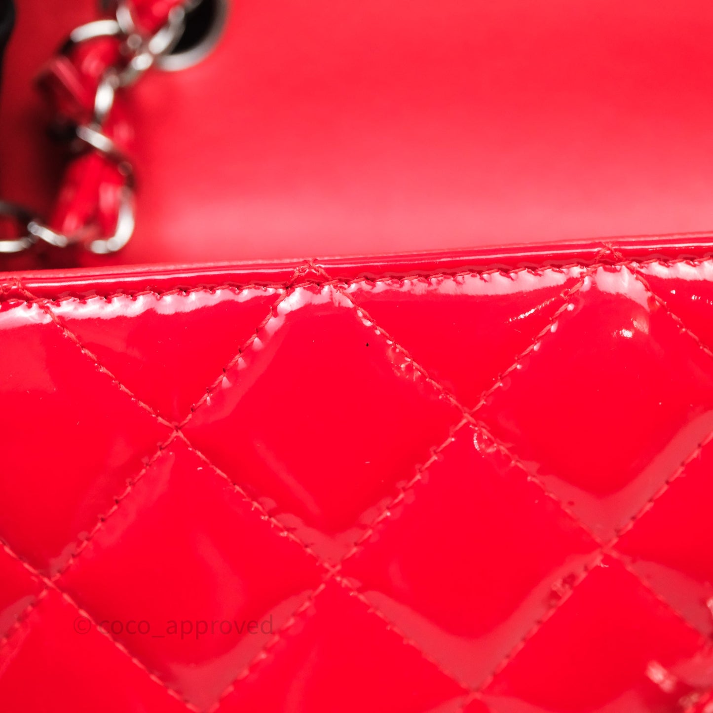 Chanel Mini Rectangular Quilted Red Patent Silver Hardware