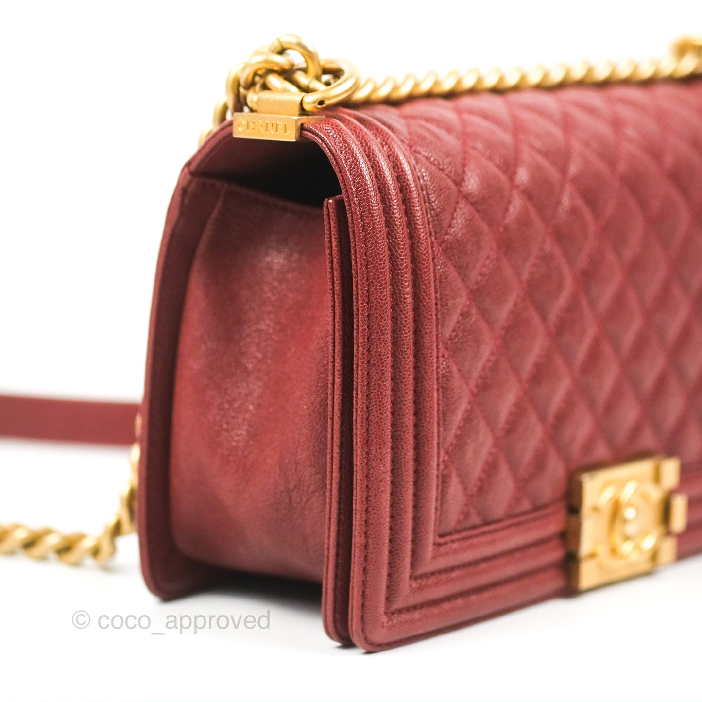 Chanel Quilted Medium Boy Burgundy Caviar Aged Gold Hardware