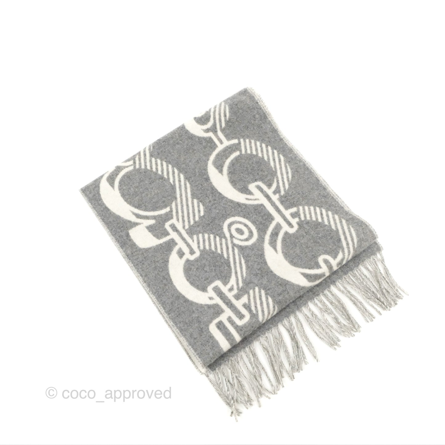Hermes Casaque Do Re Boucles Muffler Ivoire / Gris Flanelle Cashmere
