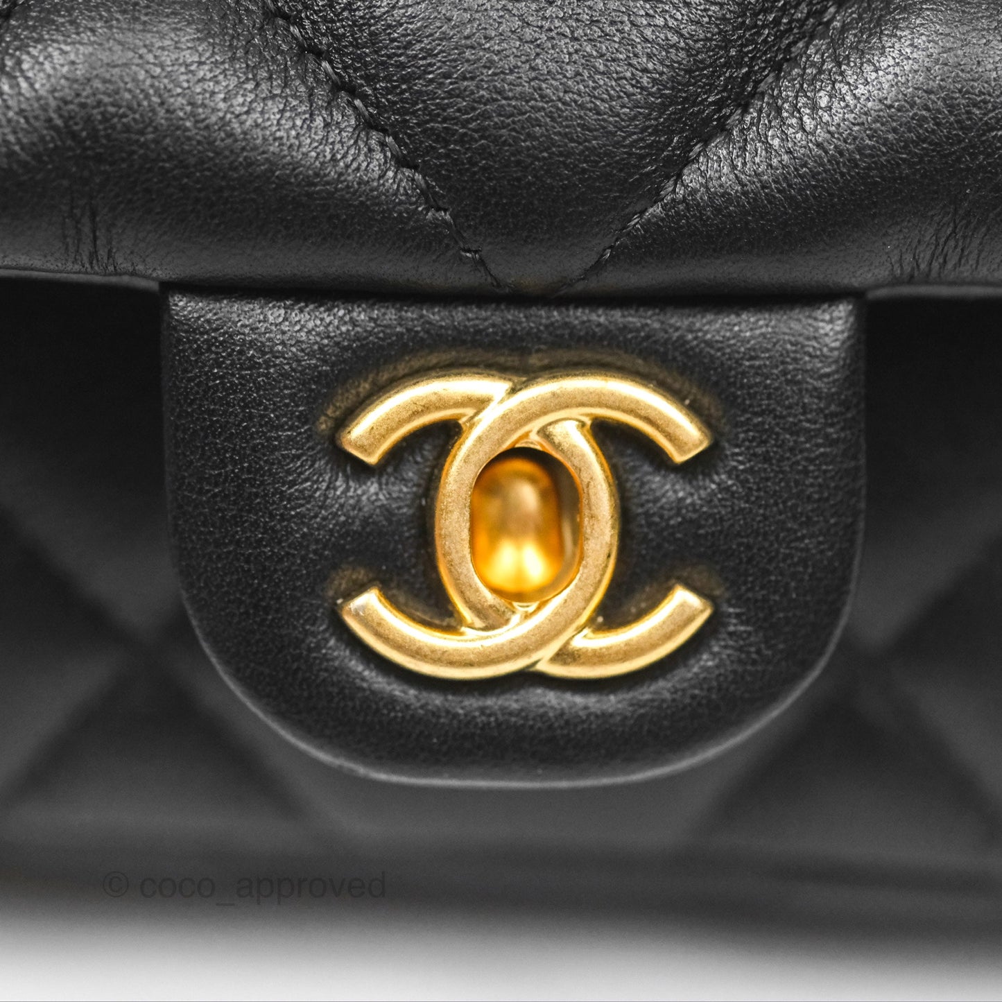 Chanel Lady Handle Flap Card Holder With Chain Black Calfskin Gold Hardware