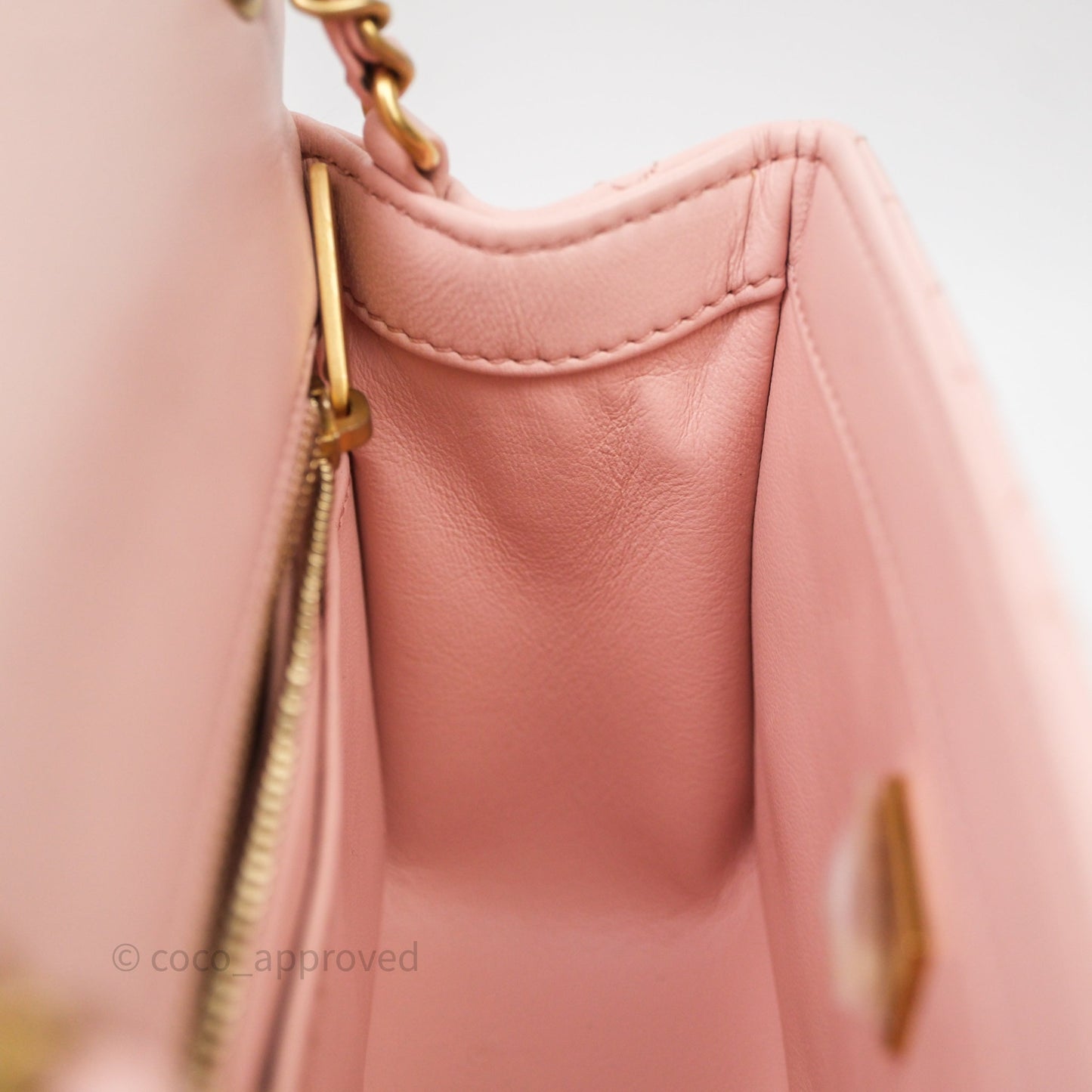 Chanel Pearl Crush Mini Square Quilted Pink Lambskin Aged Gold Hardware