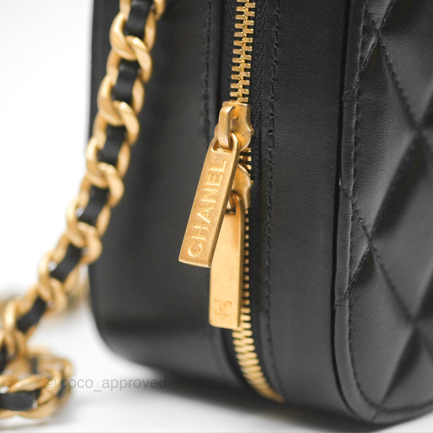Chanel Top Handle Vanity Case Black Lambskin Aged Gold Hardware 22A
