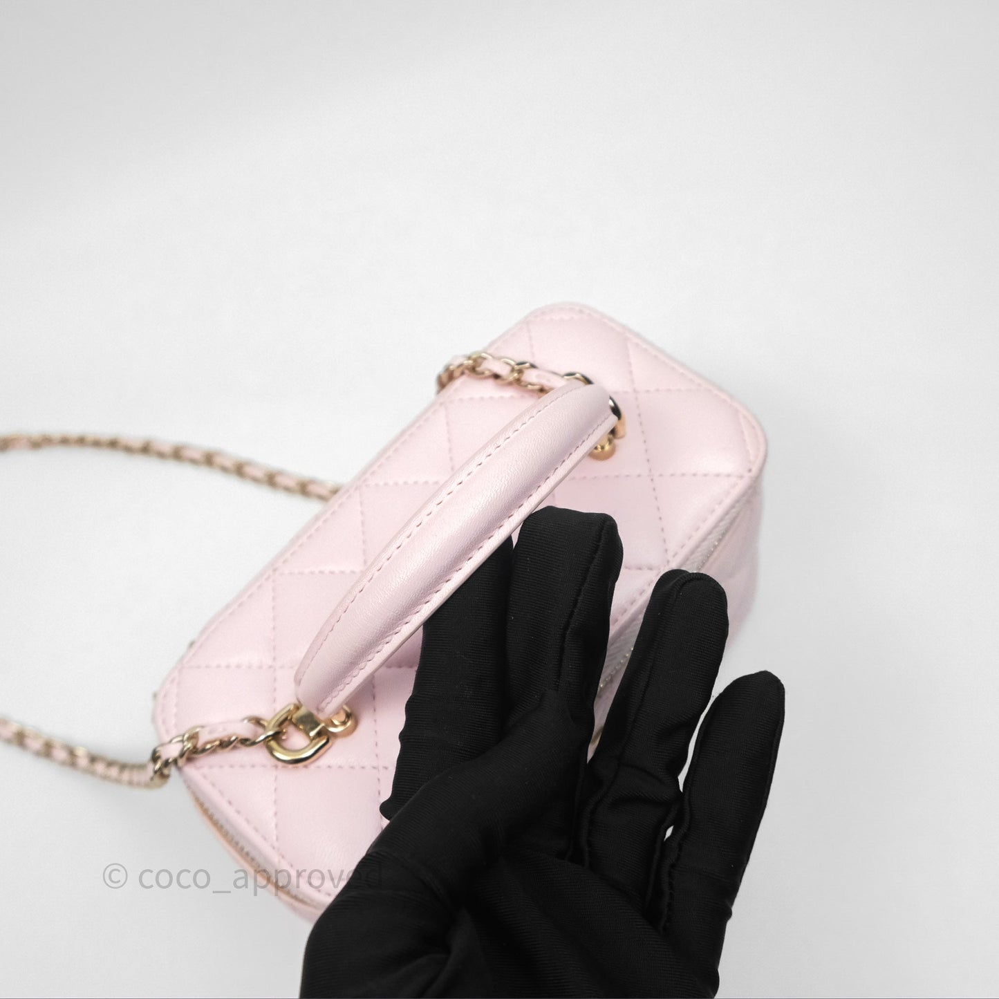 Chanel Vanity Rectangular Top Handle Light Pink Lambskin Gold Hardware