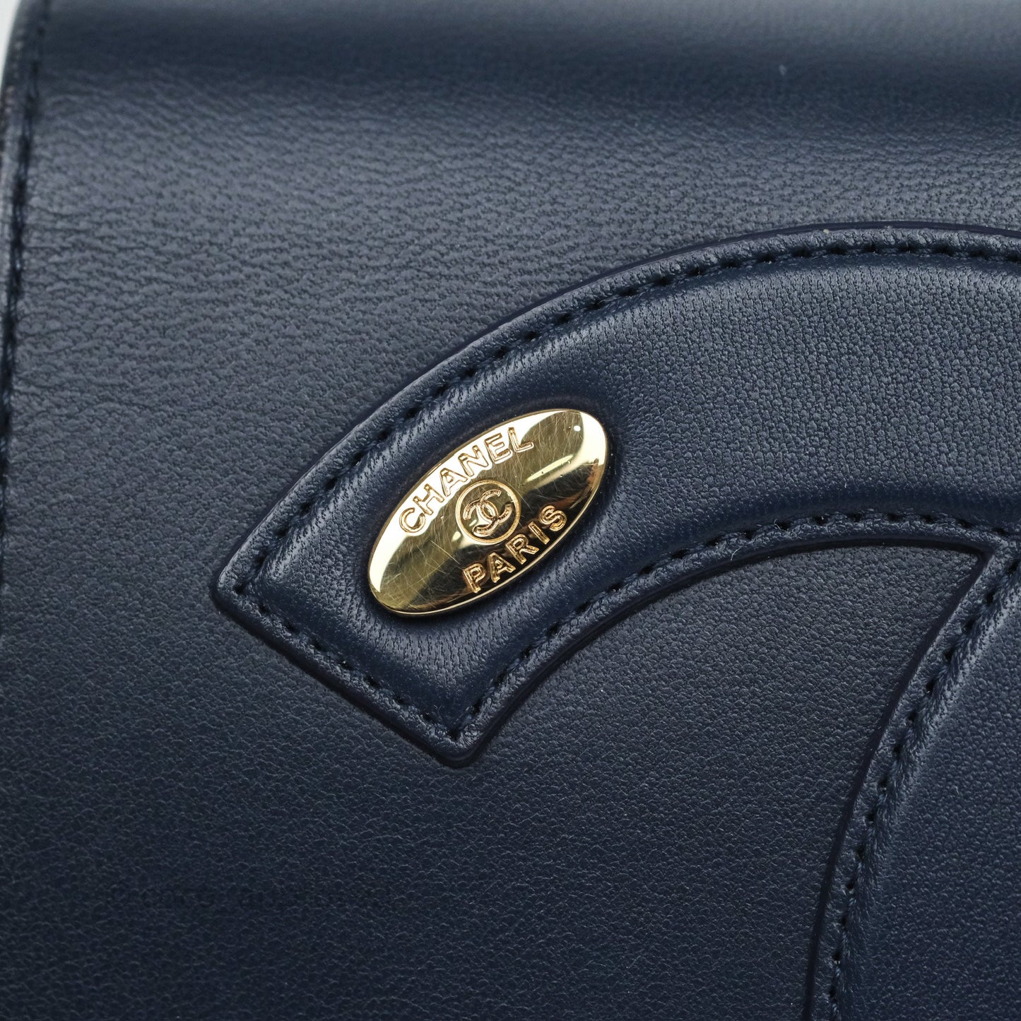 Chanel CC Mania Flap Bag Navy Lambskin Gold Hardware