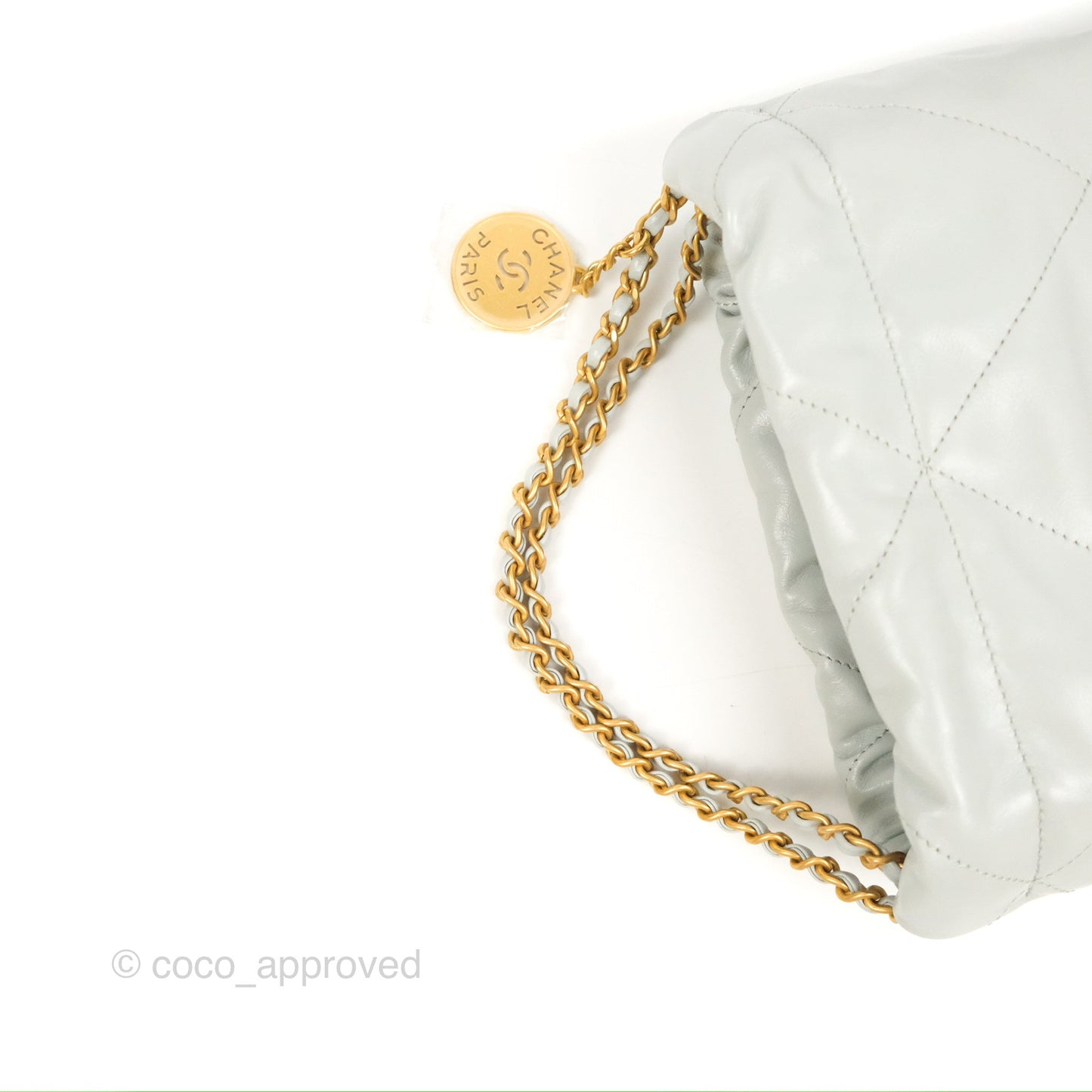 Chanel 22 Mini Bag Light Blue Grey Shiny Calfskin
