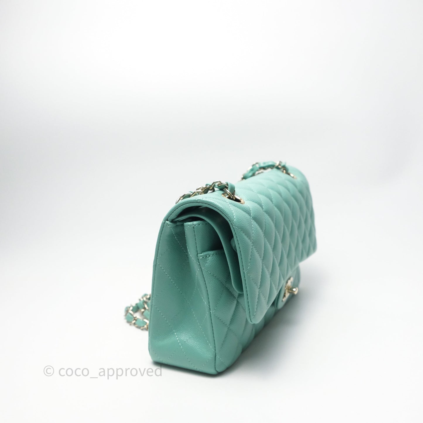 Chanel Classic M/L Medium Flap Quilted Tiffany Green Caviar Gold Hardware