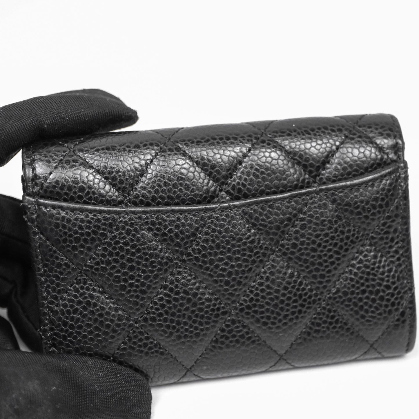 Chanel Quilted Flap Card Holder Black Caviar Silver Hardware