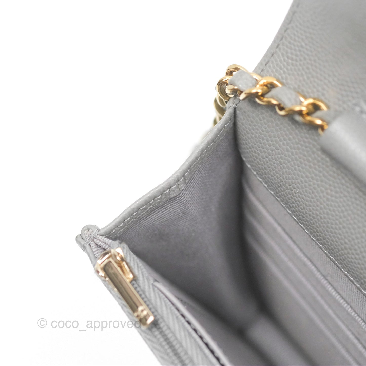 Chanel Classic Quilted Wallet On Chain WOC Grey Caviar Gold Hardware