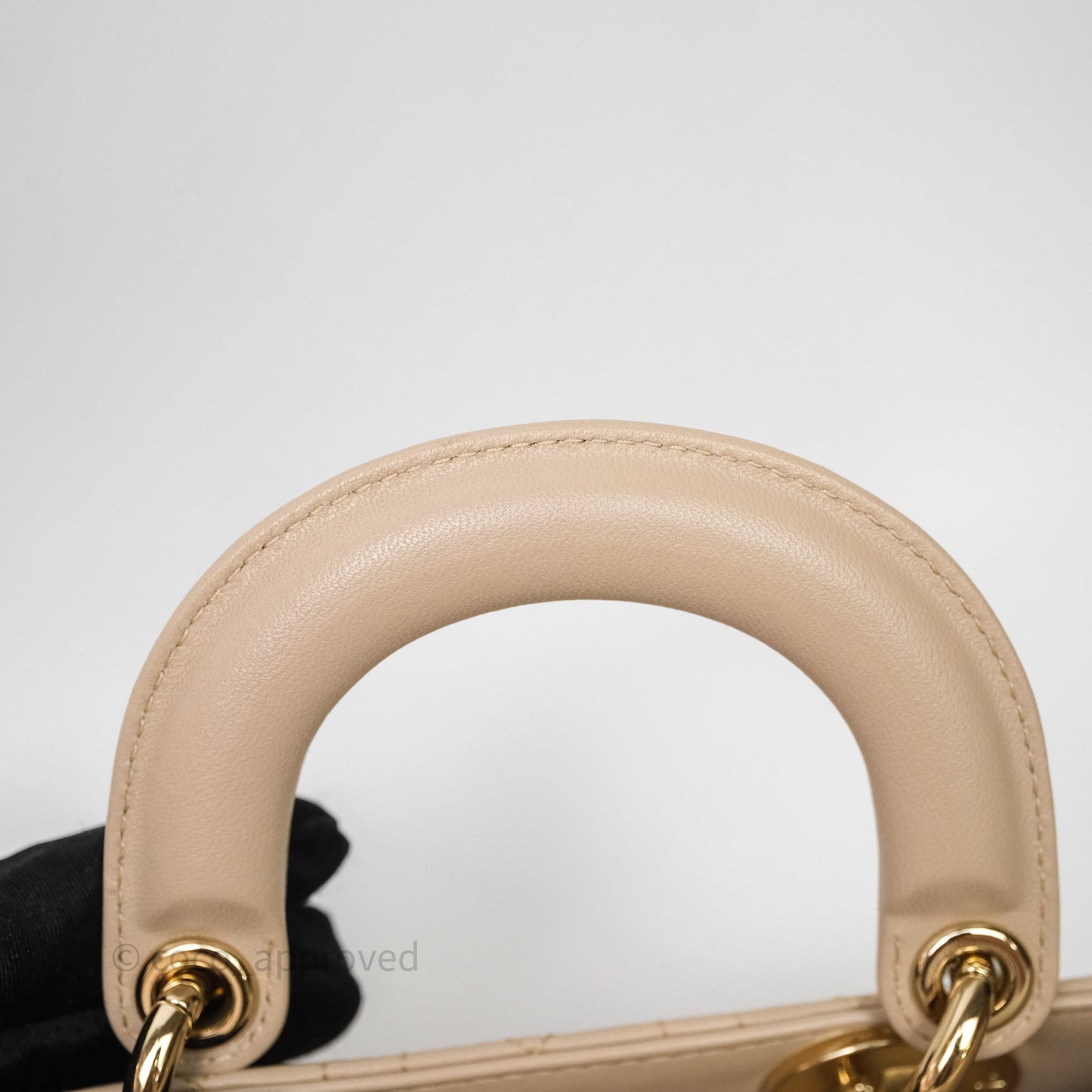 Christian Dior Small Lady D-Joy Powder Beige Cannage Lambskin Gold Hardware