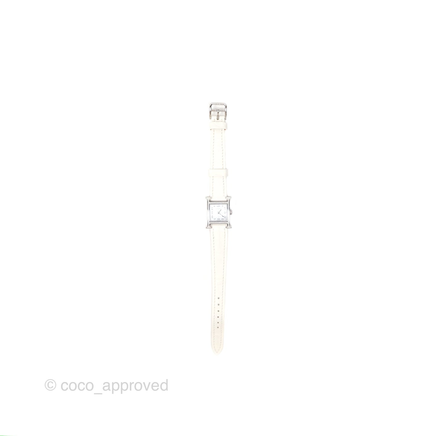 Hermes Heure H Watch Mini Diamonds White Mother-of-pearl White Alligator Leather