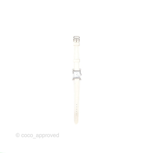 Hermes Heure H Watch Mini Diamonds White Mother-of-pearl White Alligator Leather