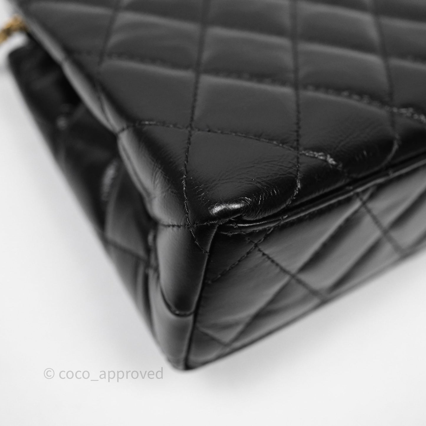 Chanel Kelly Bag Quilted Black Shiny Crumpled Calfskin Aged Gold Hardware