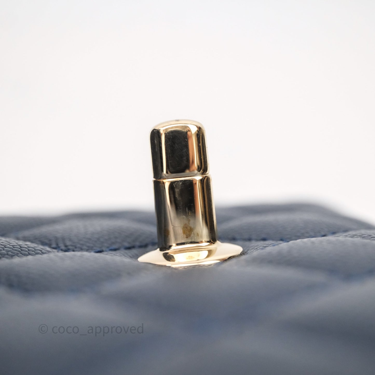 Chanel Mini Coco Handle Quilted Navy Caviar Gold Hardware Lizard Embossed Handle