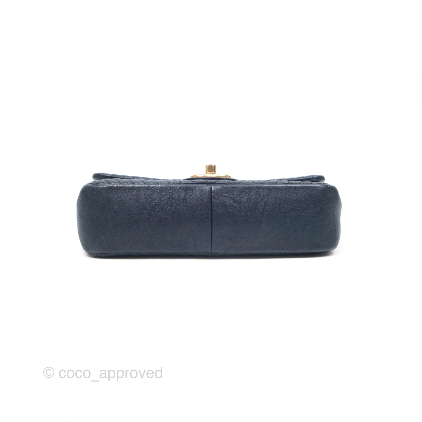 Chanel Small Chevron Surpique Flap Navy Calfskin Aged Gold Hardware