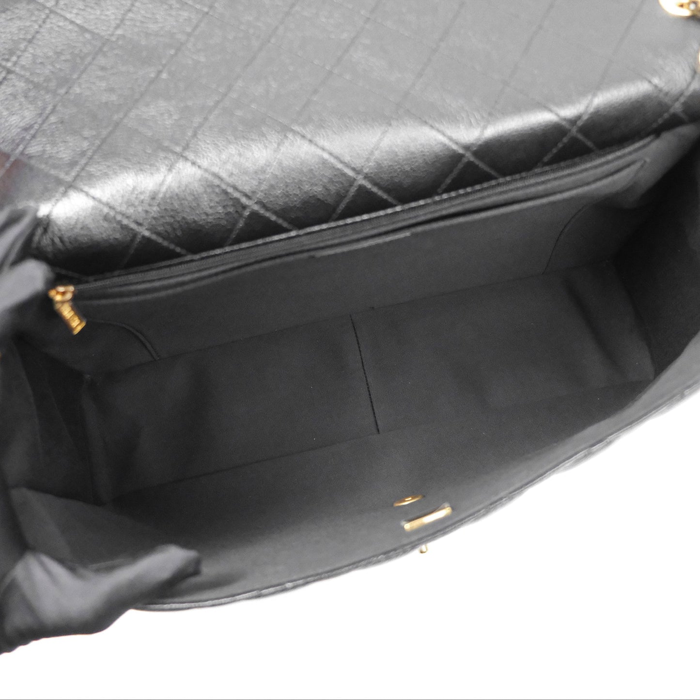 Chanel Quilted XXL Classic Flap Travel Bag Black Caviar Aged Gold Hardware 24C