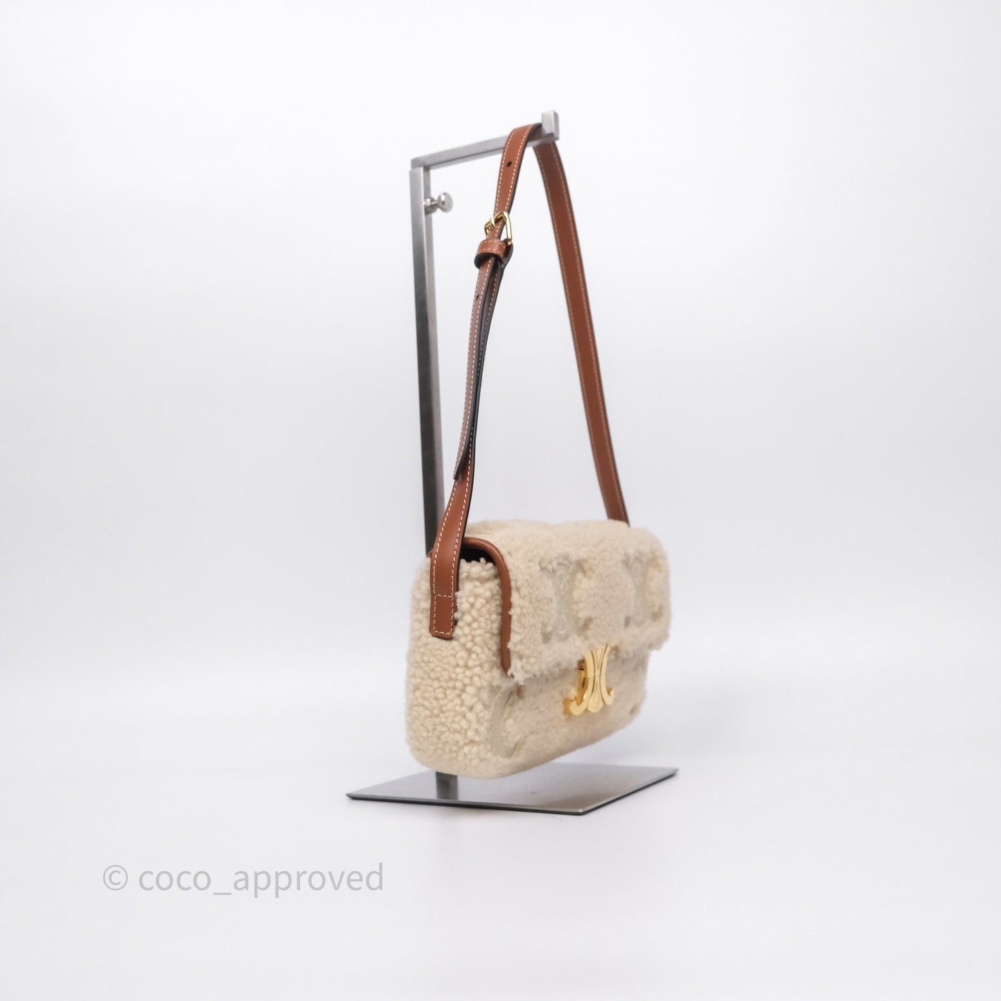 Celine Triomphe Shoulder Bag Beige Shearling