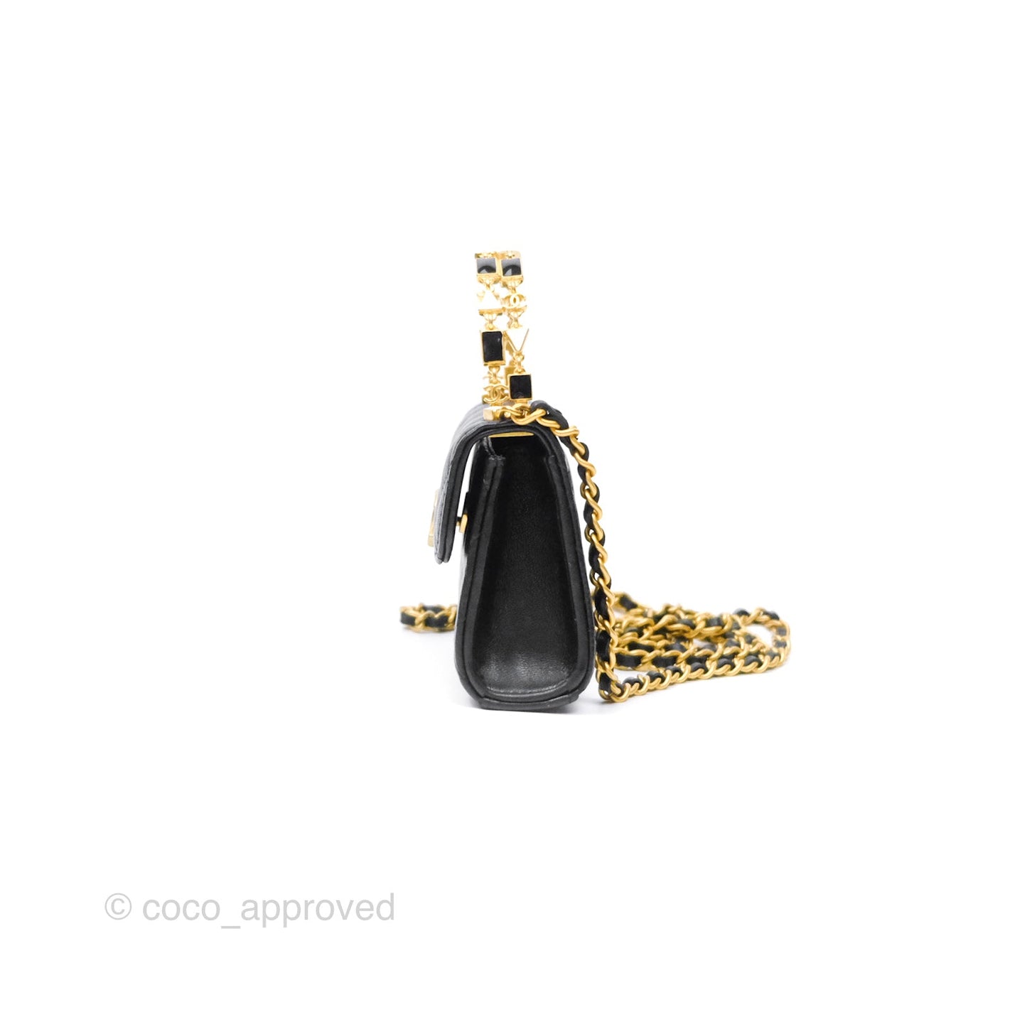 Chanel Mini Enamel Handle Clutch on Chain Black Lambskin Gold Hardware 22B