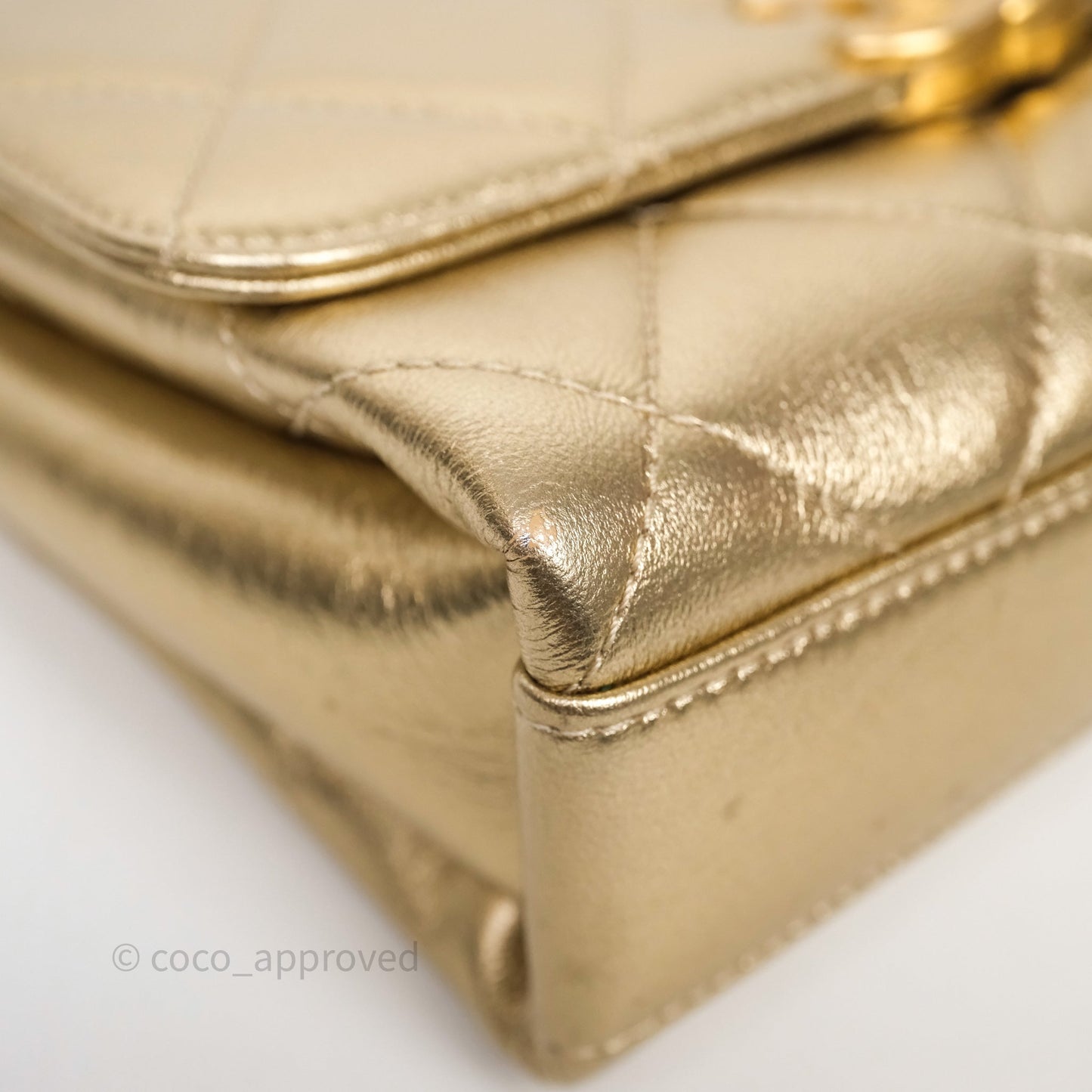 Chanel Mini Crystal Logo Handle Flap Bag Metallic Gold Lambskin 22S
