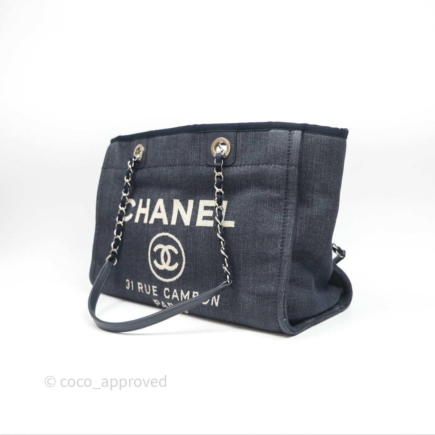 Chanel Medium Deauville Navy Canvas Silver Hardware