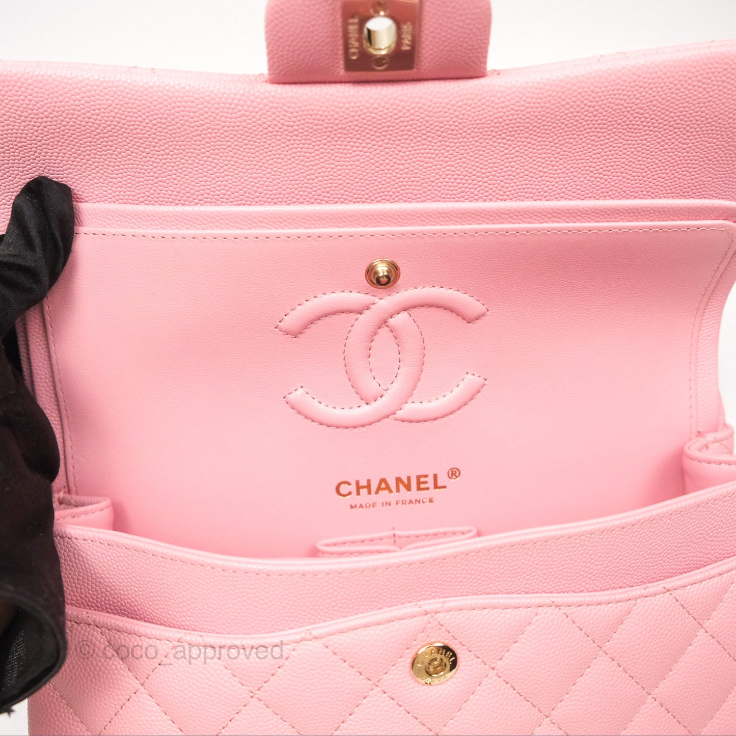 Chanel Small Classic Flap Quilted Sakura Pink Caviar Gold Hardware