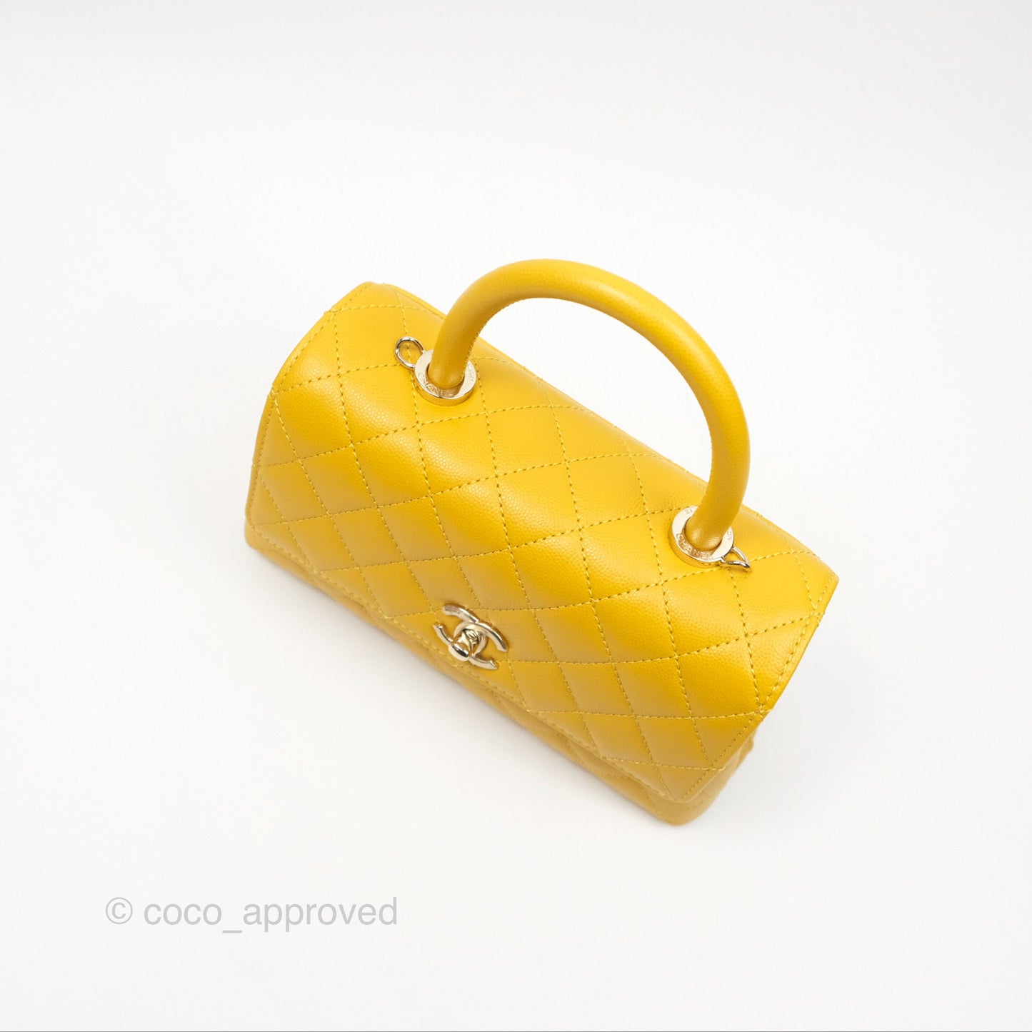 Chanel Small Coco Handle Mustard Yellow Caviar Gold Hardware