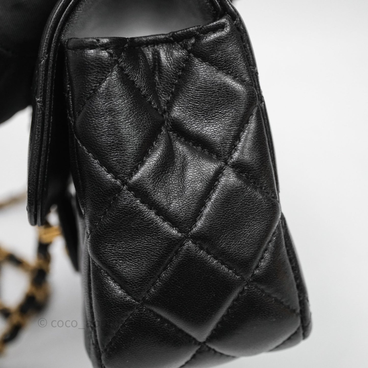 Chanel Top Handle Mini Rectangular Flap Bag Black Lambskin Aged Gold Hardware