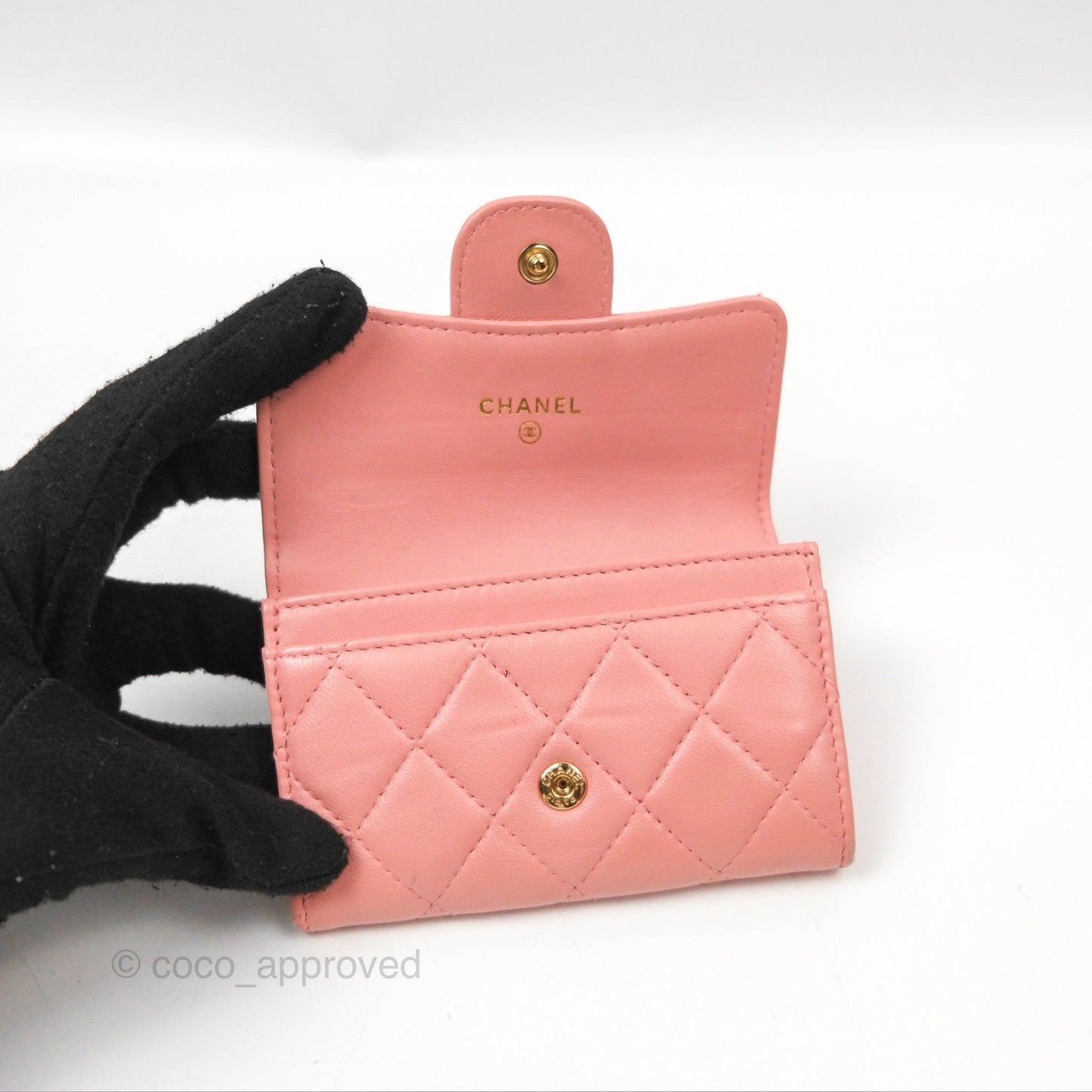 Chanel Quilted Flap Card Holder Pink Lambskin Gold Hardware