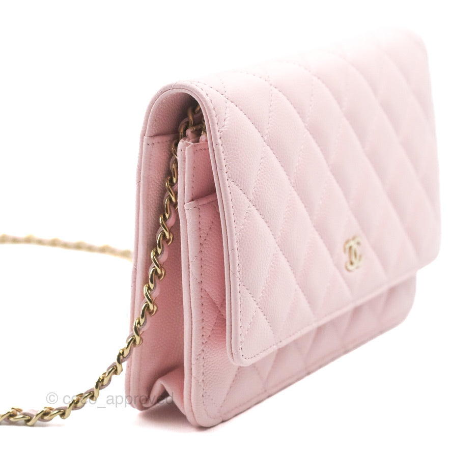 Chanel Quilted Classic Wallet on Chain WOC Pink Caviar Gold Hardware