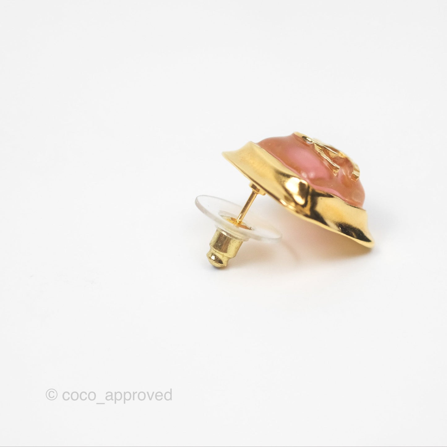Chanel CC Pink Resin Square Earrings Gold Tone 23C