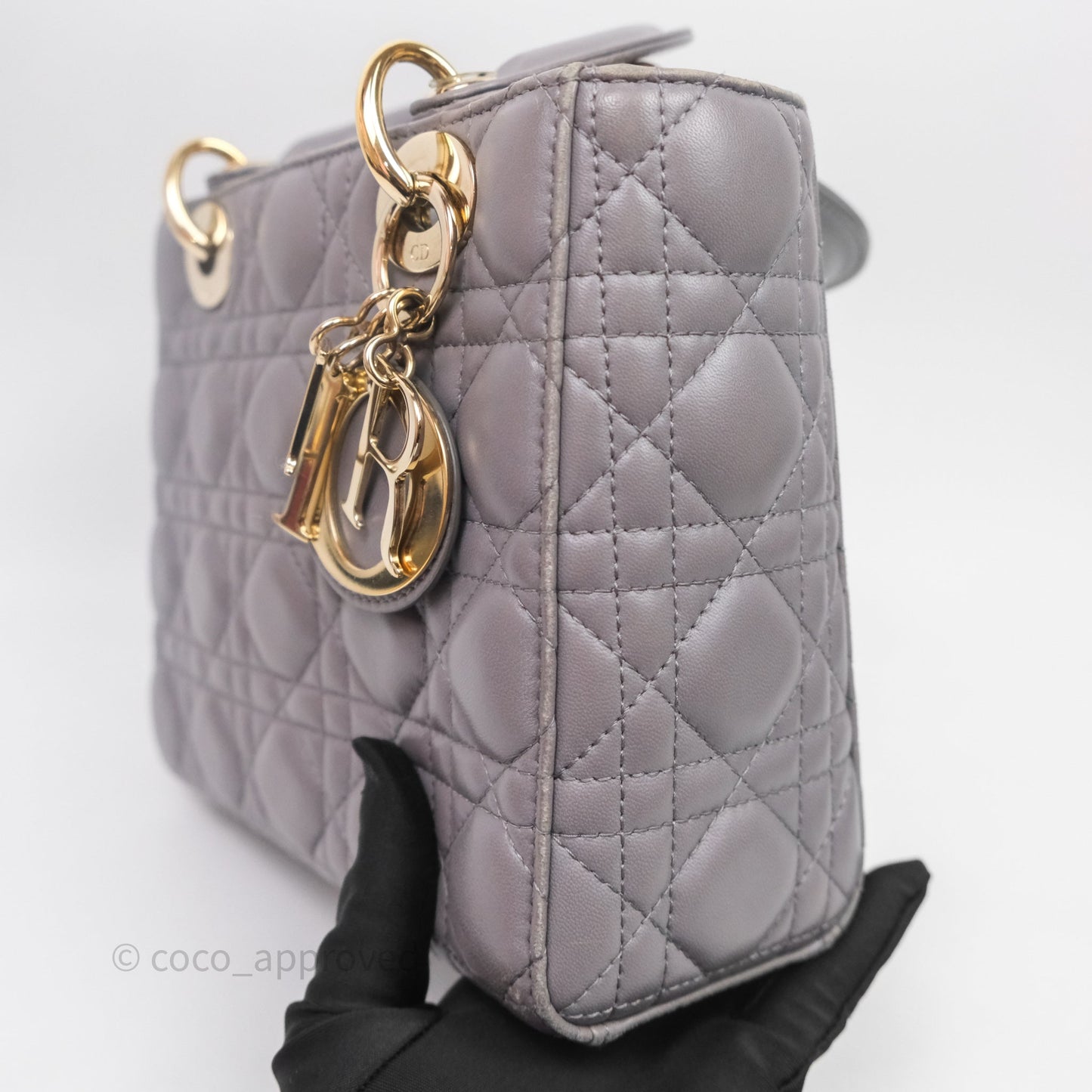 Christian Dior Small Lady Dior My ABCDior Bag Stone Gray Cannage Lambskin