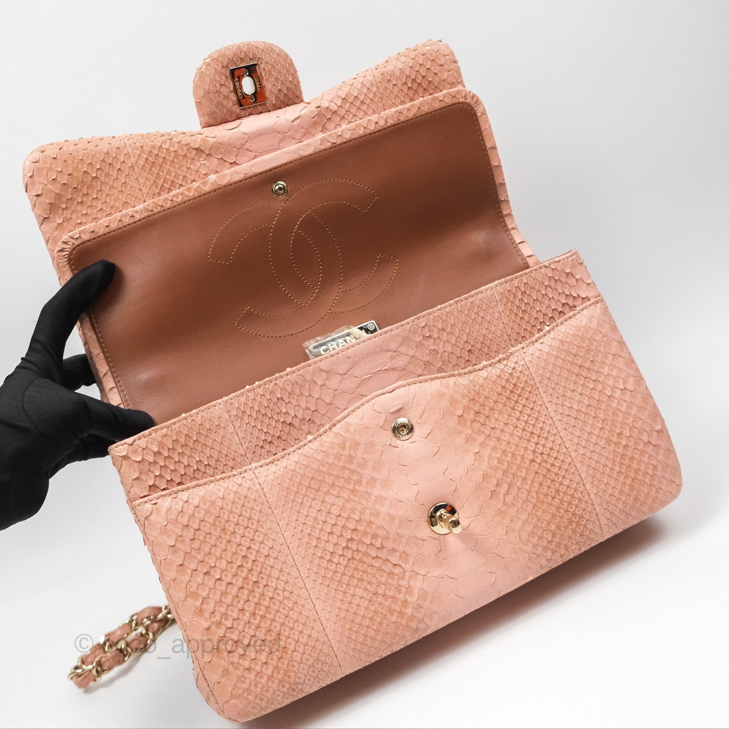 Chanel Jumbo Double Flap Python Pink Gold Hardware