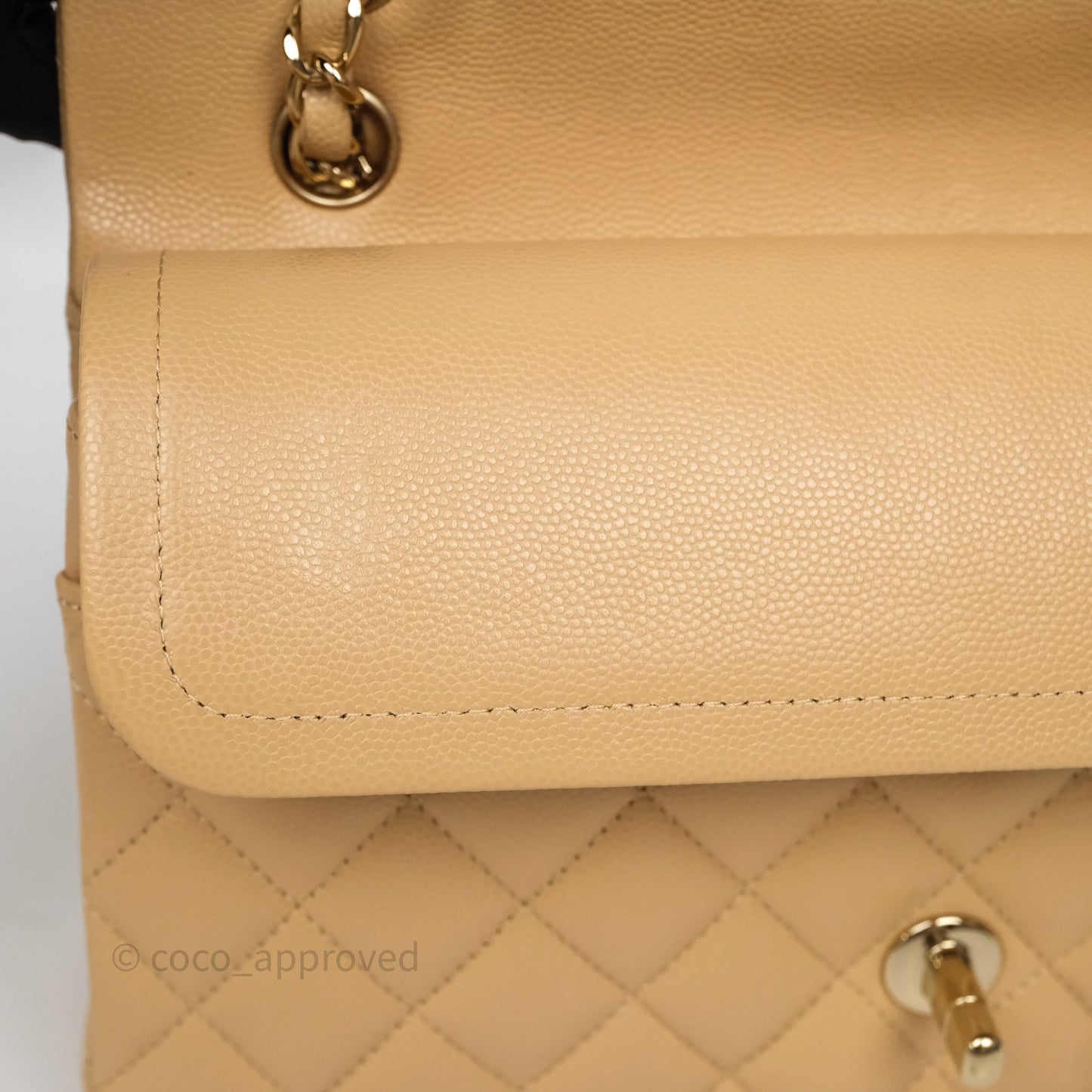 Chanel Classic M/L Medium Flap Quilted Beige Caviar Gold Hardware