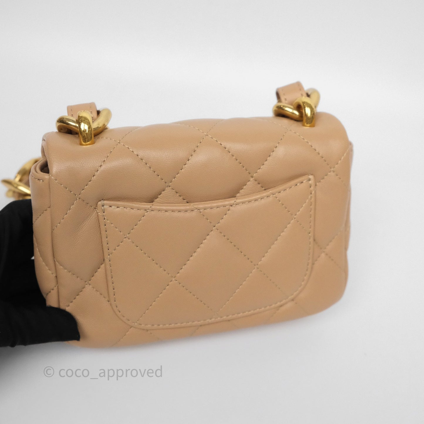 Chanel Mini CC Funky Town Flap Quilted Beige Lambskin Aged Gold Hardware