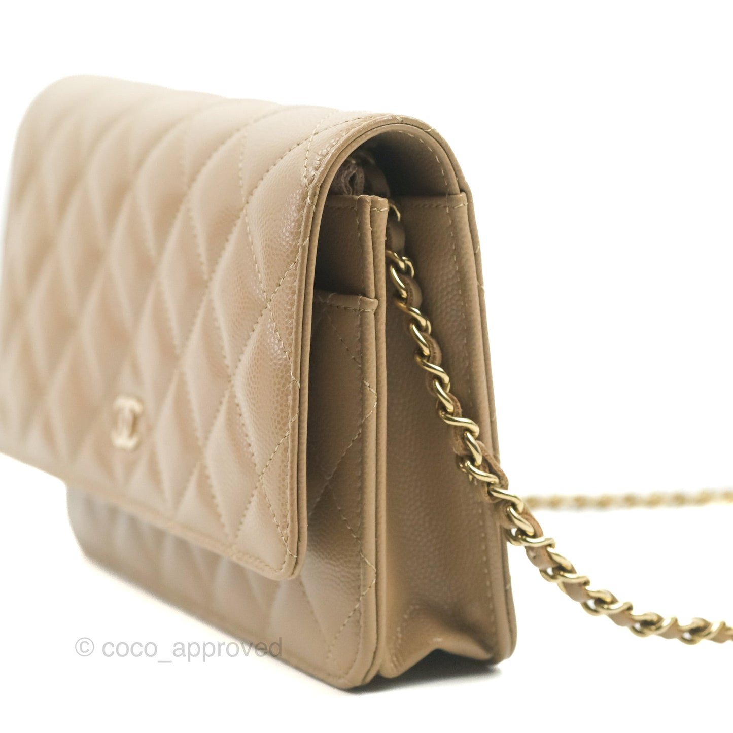 Chanel Quilted Classic Wallet on Chain WOC Dark Beige Caviar Gold Hardware