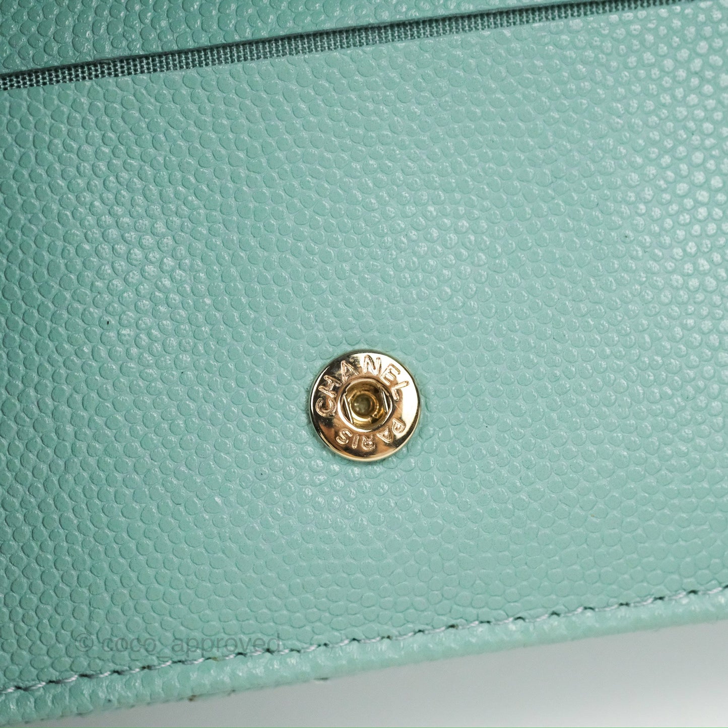 Chanel Quilted Zip Flap Card Holder Tiffany Blue Caviar Gold Hardware