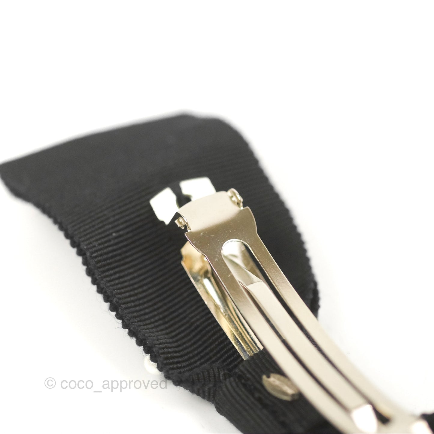 Chanel CC Pearl Ribbon Black Hair Barrette 23P
