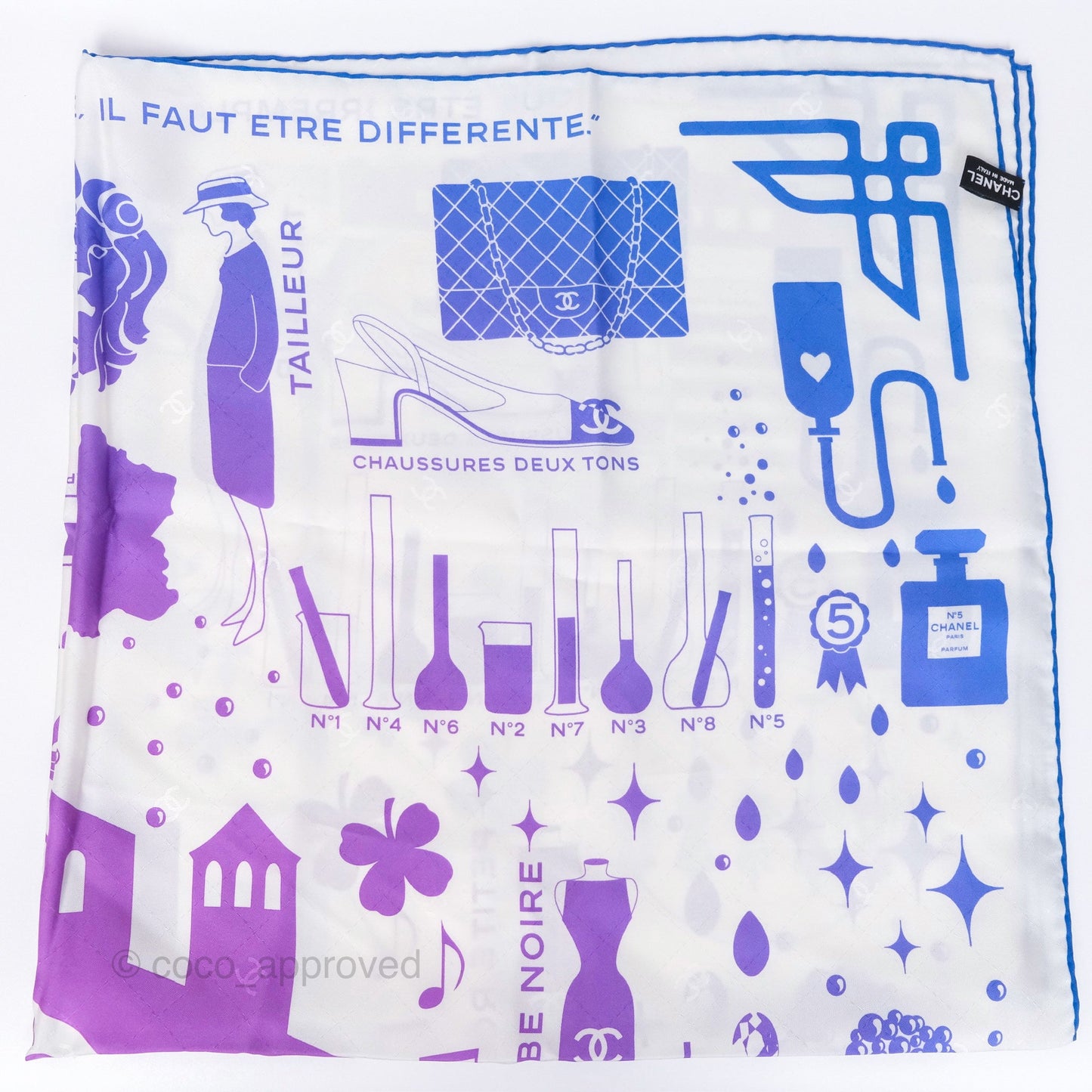 Chanel Silk Scarf 90cm White Gradient Blue Purple